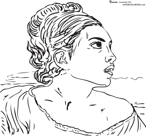 Girl Seated In A Cemetery By Eugene Delacroix Coloring Page